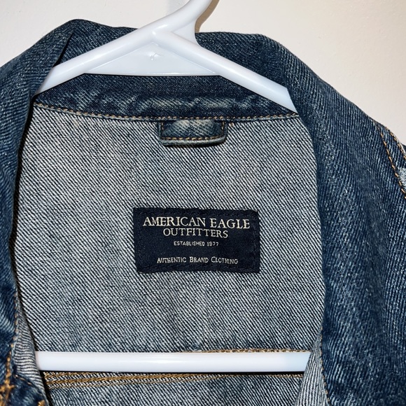 American Eagle Outfitters AEO Denim Vintage Jean Jacket Dark Wash Distressed - Picture 2 of 5
